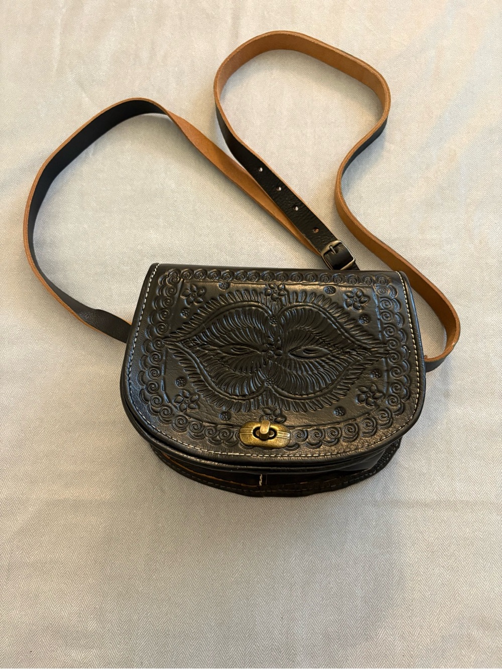 Moroccan leather black bag-Crossbody Thick Leather Hand Made New